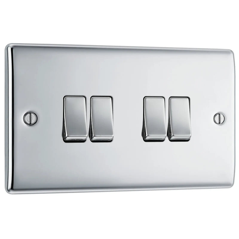 BG Electrical Nexus Metal Polished Chrome - Quadruple, 2 way switch