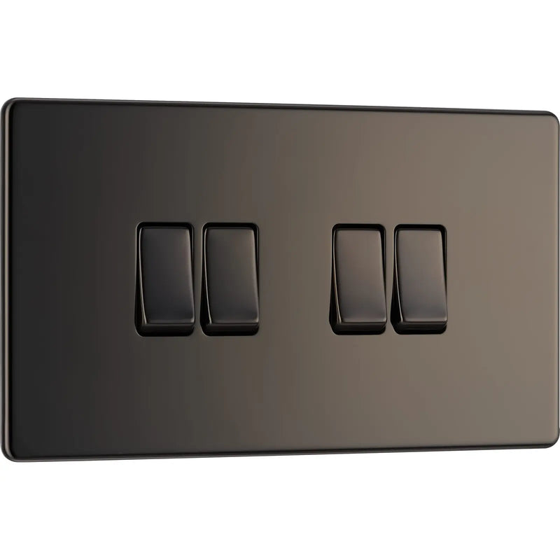 BG Electrical Flatplate Screwless Black Nickel - Quadruple 2 way switch
