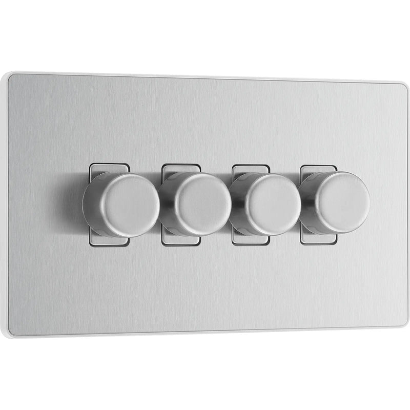 BG Electrical Evolve Brushed Steel - Quadruple, 2 way push 200W