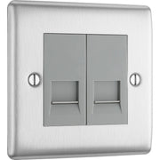 BG Electrical Nexus Metal Brushed Steel - Double, telephone socket, secondary