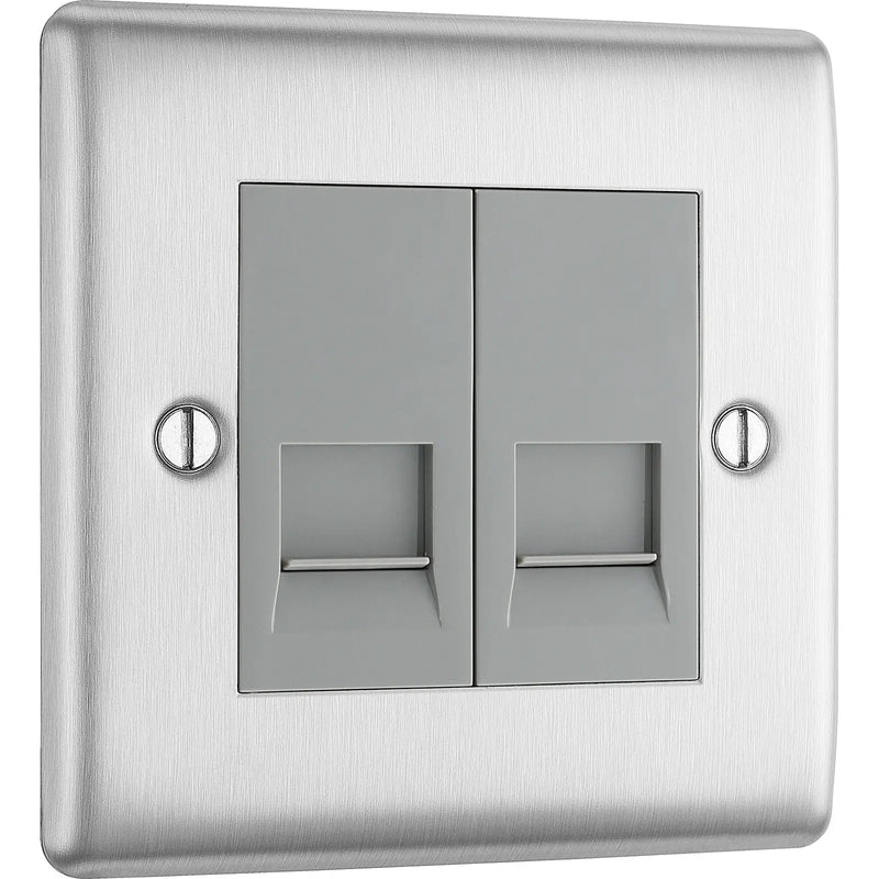 BG Electrical Nexus Metal Brushed Steel - Double, telephone socket, secondary