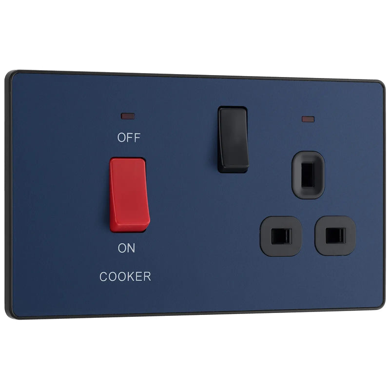 BG Electrical Evolve Matt Blue - 45A double pole with switched socket and indicators