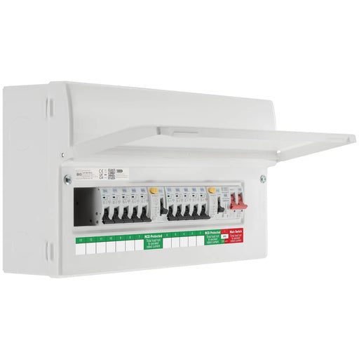 BG Circuit Protection Dual RCD SPD - 19 module, 12way, 100A Main Switch, 2 x 100A Type A RCD, Type 2 SPD