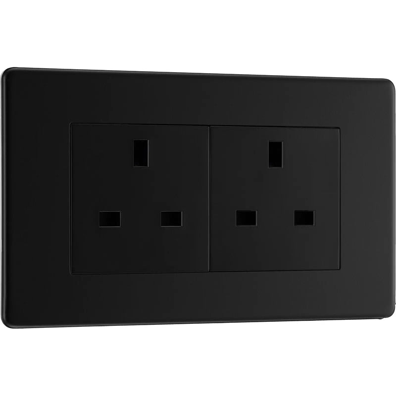 BG Electrical Flatplate Screwless Matt Black - Double unswitched