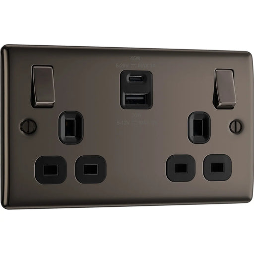 BG Electrical Nexus Metal Black Nickel - Double switched single pole, with USB A + C (45W)
