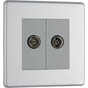 BG Electrical Flatplate Screwless Brushed Steel - Double, co-axial