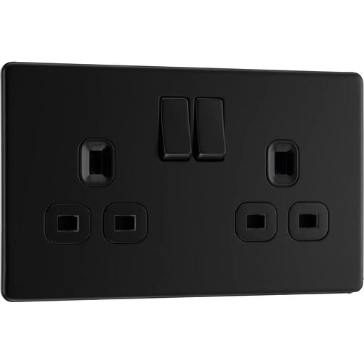 BG Electrical Flatplate Screwless Matt Black - Double switched, double pole