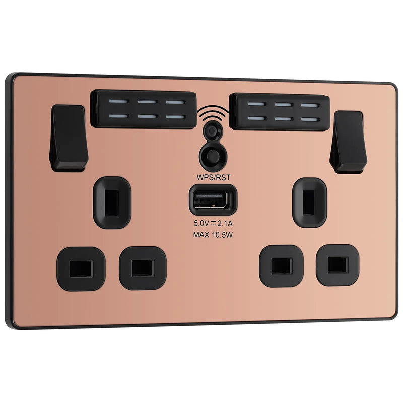 BG Electrical Evolve Polished Copper - Double, switched, single pole, WiFi Extender + USB A