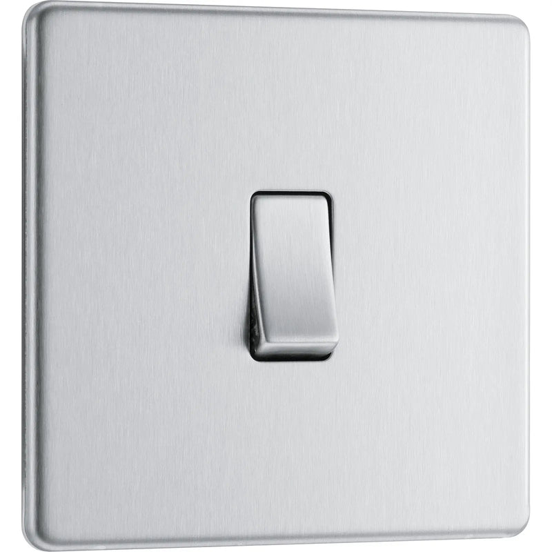 BG Electrical Flatplate Screwless Brushed Steel - Single, 2 way switch