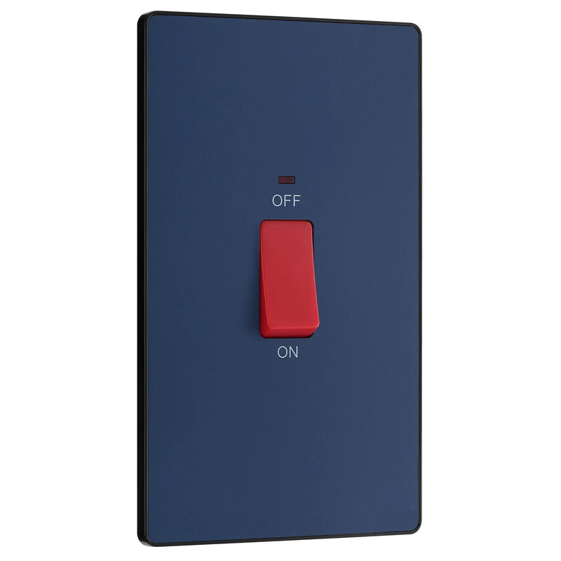 BG Electrical Evolve Matt Blue - 45A, double pole, large plate, with indicator