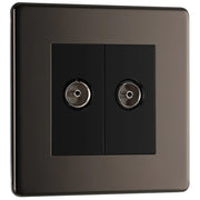 BG Electrical Flatplate Screwless Black Nickel - Double co-axial