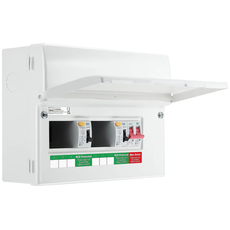 BG Circuit Protection Dual RCD - 12 module, 6 way, 100A Main Switch, 63A/63A Type A RCD