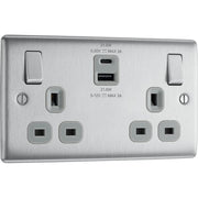 BG Electrical Nexus Metal Brushed Steel - Double switched single pole, with USB A + C (22W)