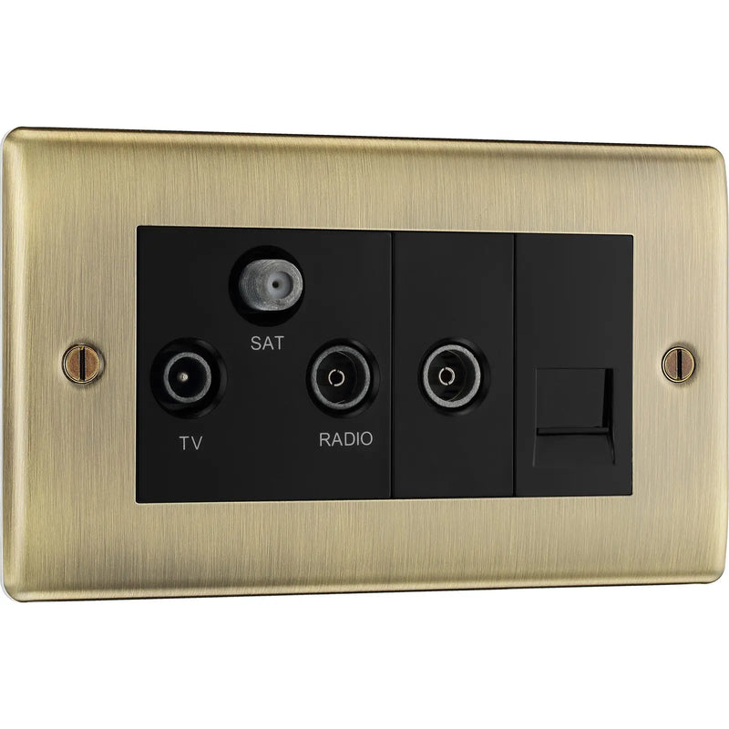 BG Electrical Nexus Metal Antique Brass - Triplex with BT outlet and co-axial return - screened