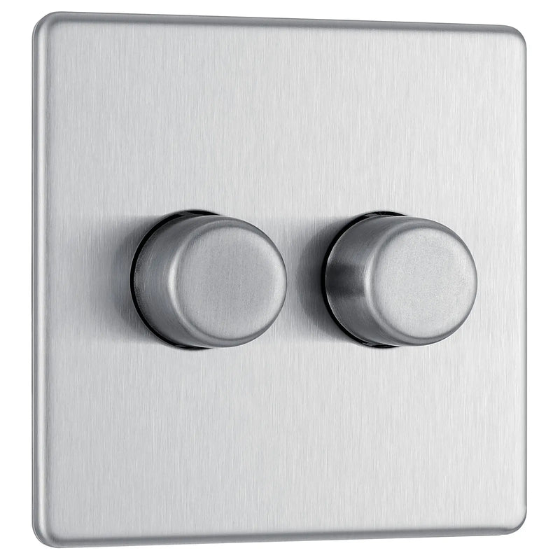 BG Electrical Flatplate Screwless Brushed Steel - Double 2 way push 200W