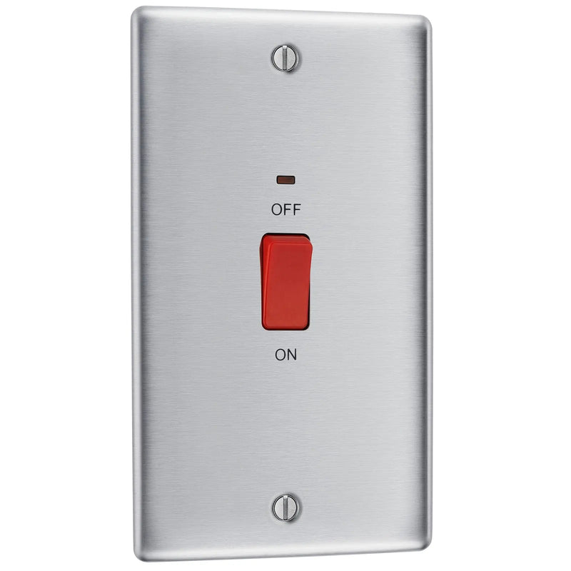 BG Electrical Nexus Metal Brushed Steel - 45A, double pole, large plate, with indicator