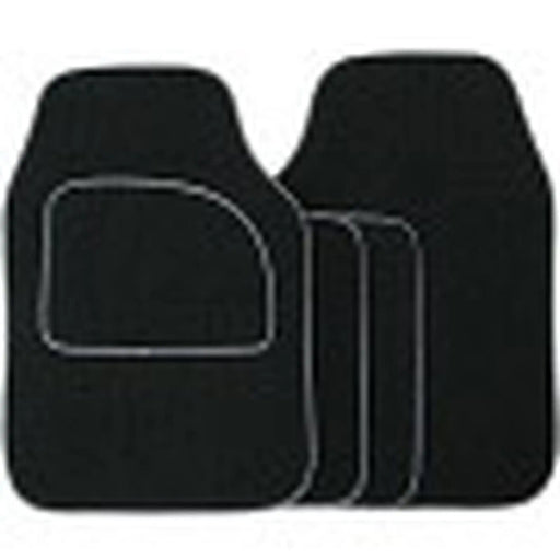 Streetwize Velour Carpet Mat Sets with Coloured Binding - 4 Piece Black With Grey Piping