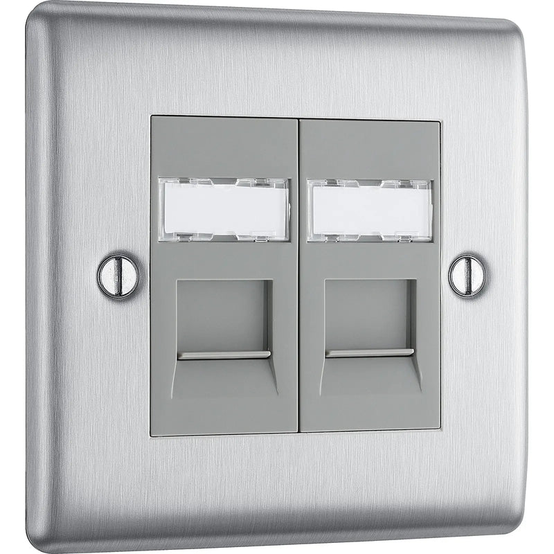 BG Electrical Nexus Metal Brushed Steel - Double, RJ45 data socket