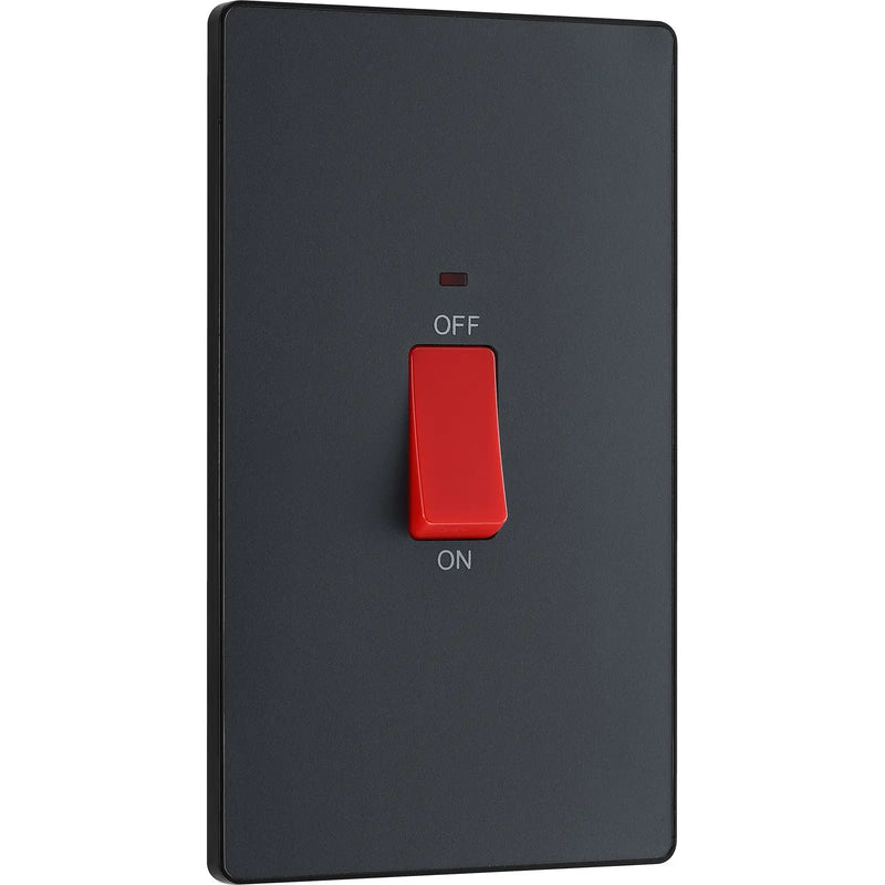 BG Electrical Evolve Matt Grey - 45A, double pole, large plate, with indicator
