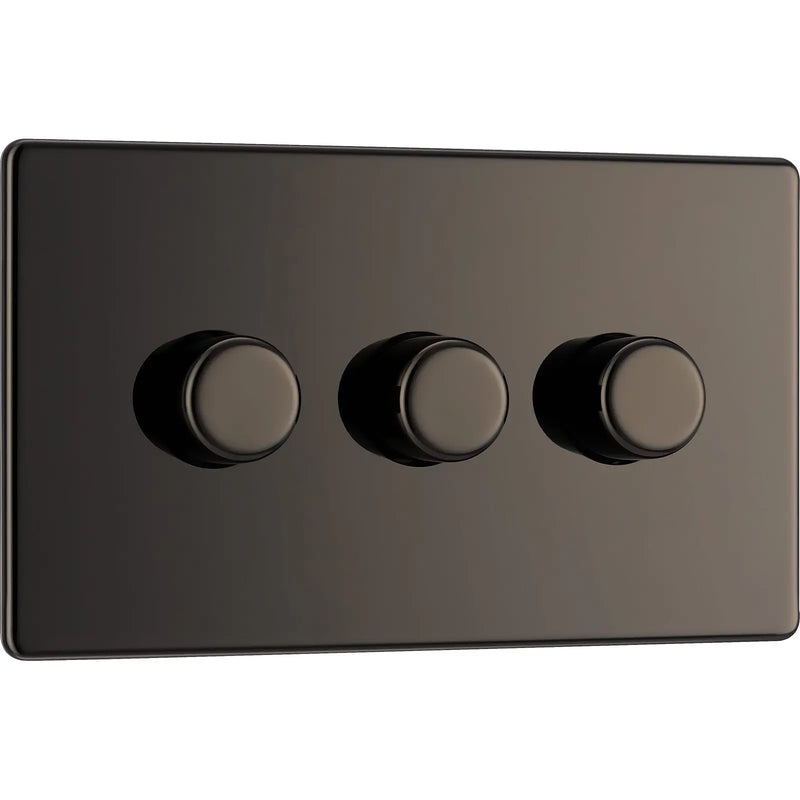 BG Electrical Flatplate Screwless Black Nickel - Triple 2 way push 200W
