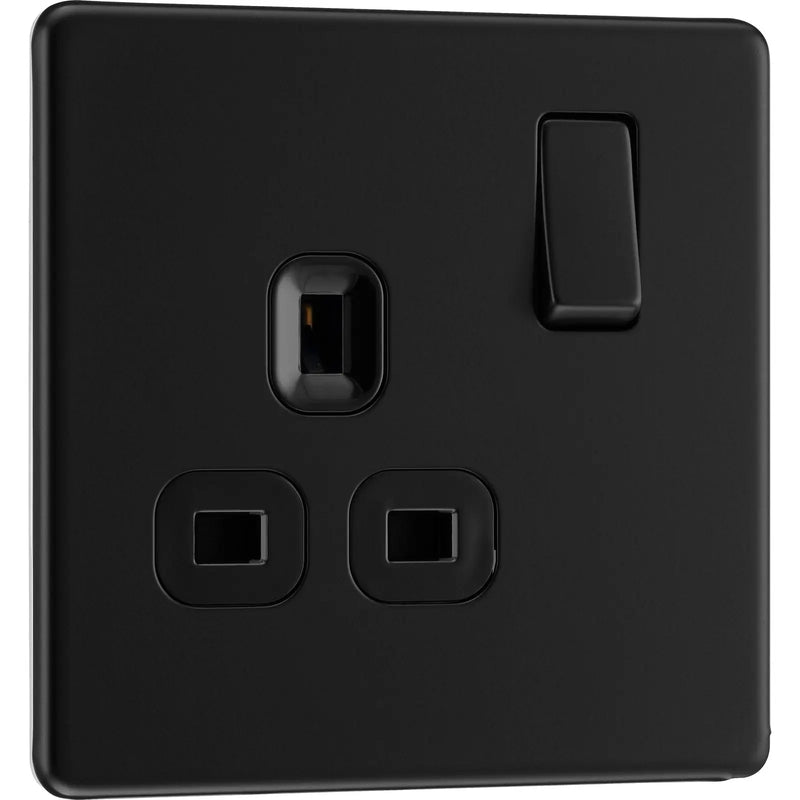 BG Electrical Flatplate Screwless Matt Black - Single switched, double pole