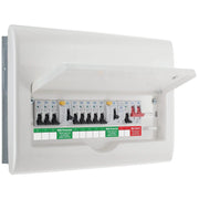 BG Circuit Protection Dual RCD SPD - 16 module, 8 way, 100A Main Switch, 80A/80A Type A RCD, 8 MCB's, Type 2 SPD