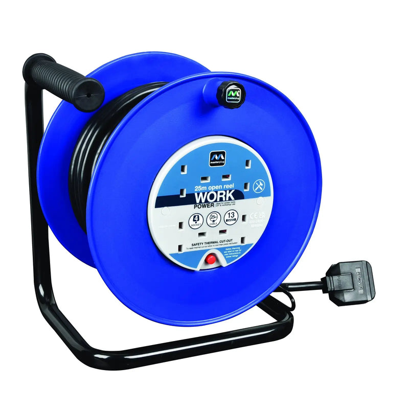 Masterplug Work - 25m, 4 Sockets, 13A, Blue