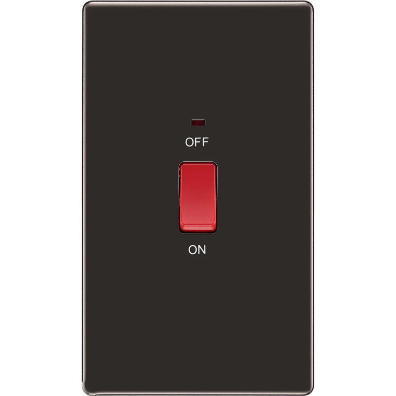 BG Electrical Flatplate Screwless Black Nickel - 45A double pole, large plate, with indicator