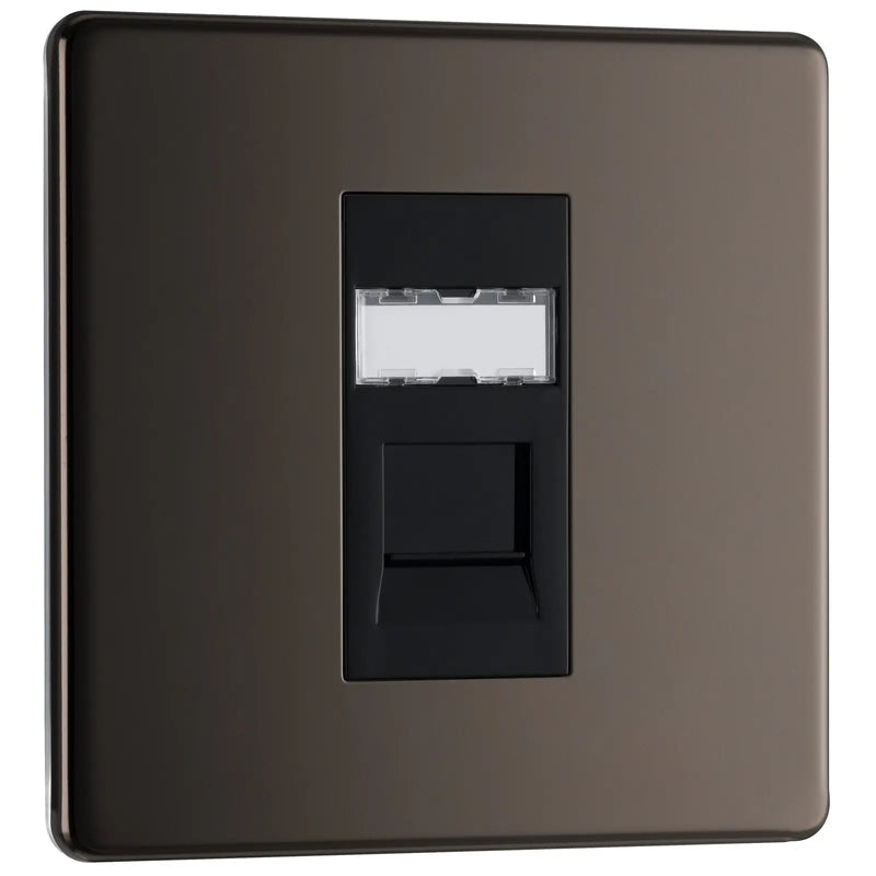 BG Electrical Flatplate Screwless Black Nickel - Single, RJ45 data socket