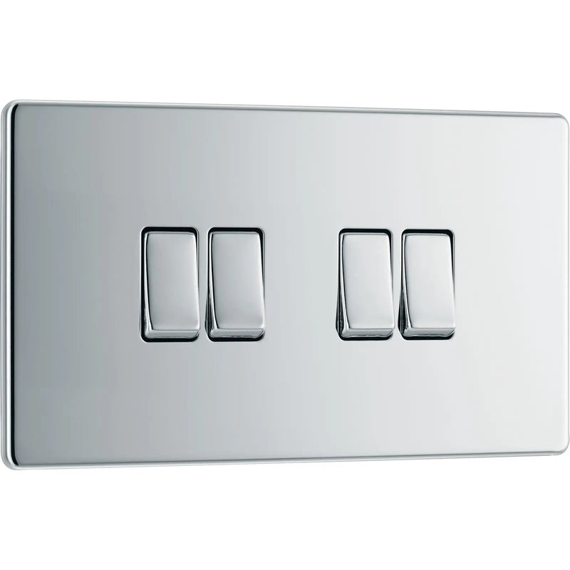 BG Electrical Flatplate Screwless Polished Chrome - Quadruple, 2 way switch