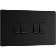 BG Electrical Flatplate Screwless Matt Black - Quadruple, 2 way switch