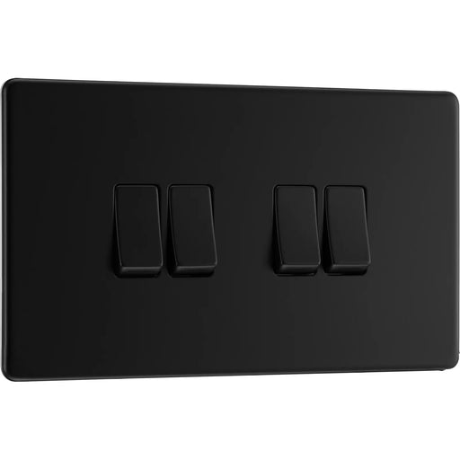 BG Electrical Flatplate Screwless Matt Black - Quadruple, 2 way switch