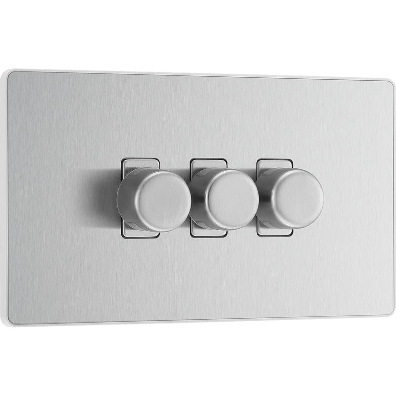 BG Electrical Evolve Brushed Steel - Triple, 2 way push 200W