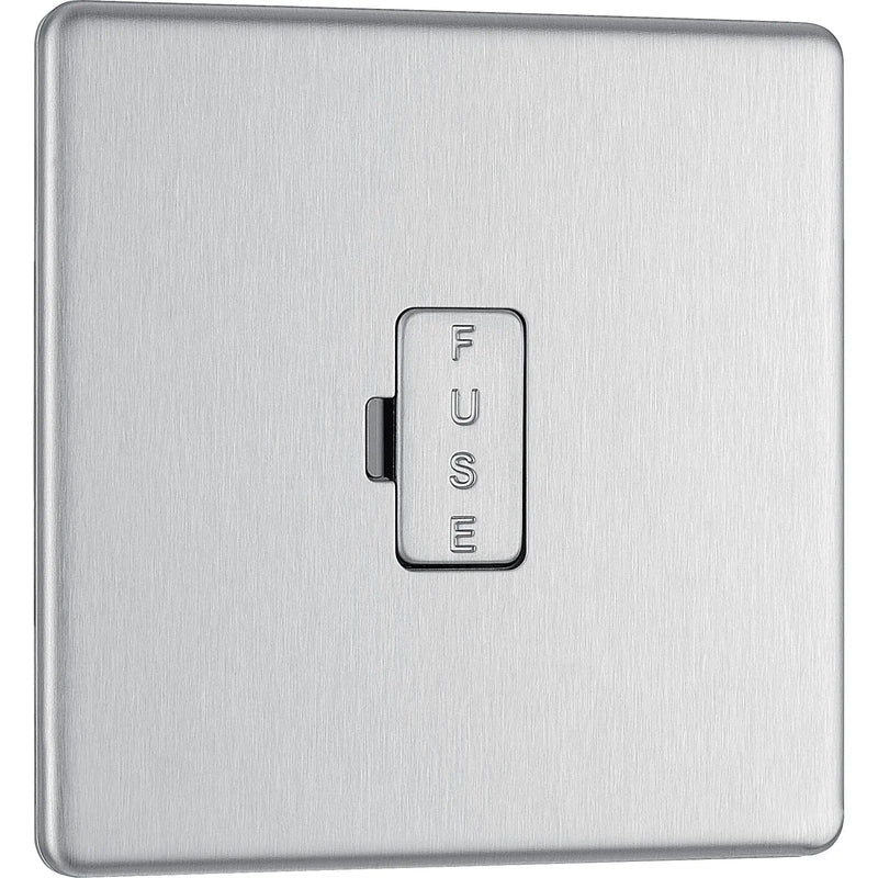 BG Electrical Flatplate Screwless Brushed Steel - Unswitched and fused