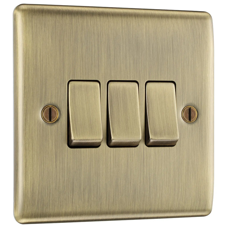 BG Electrical Nexus Metal Antique Brass - Triple, 2 way switch