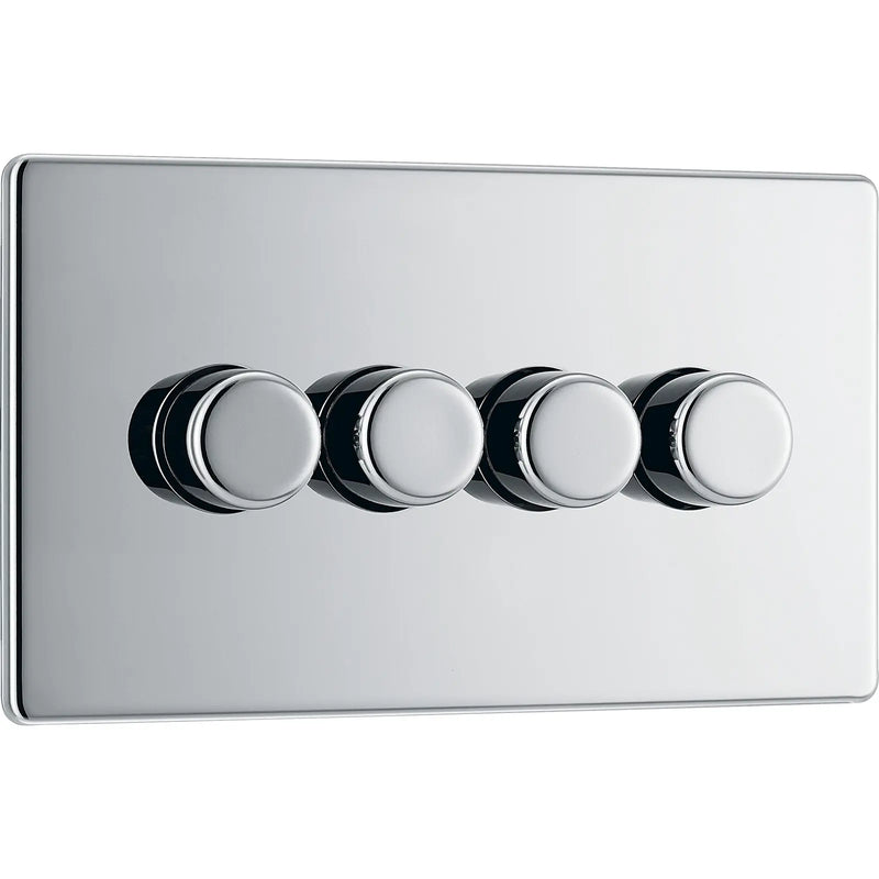 BG Electrical Flatplate Screwless Polished Chrome - Quadruple, 2 way push 200W