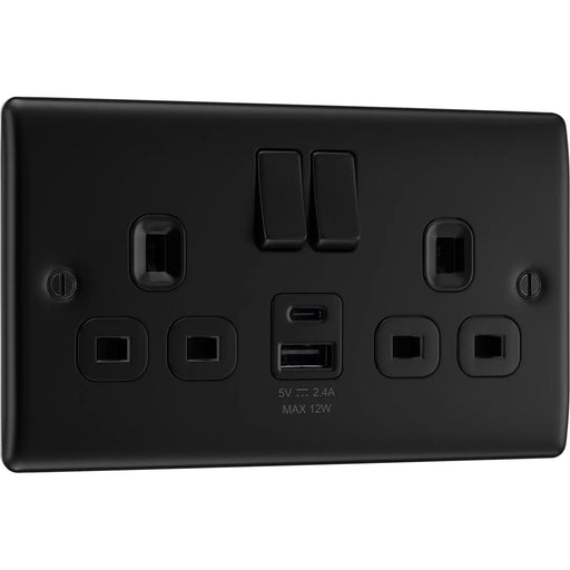 BG Electrical Nexus Metal Matt Black - Double switched single pole, with USB A + C (12W)