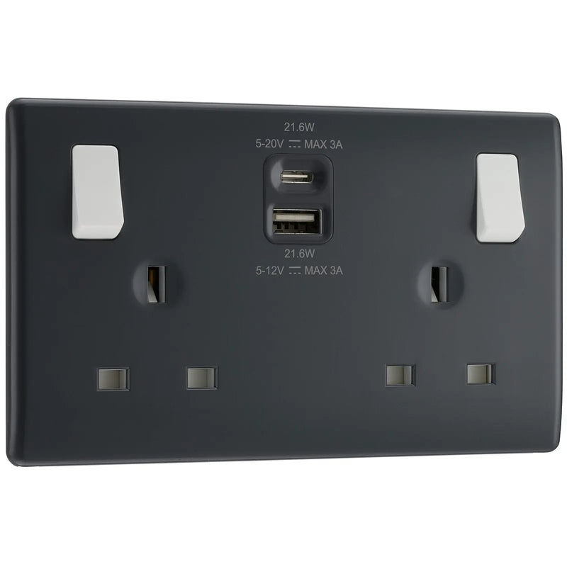 BG Electrical Part M - Double switched single pole, with USB A + C (22W)