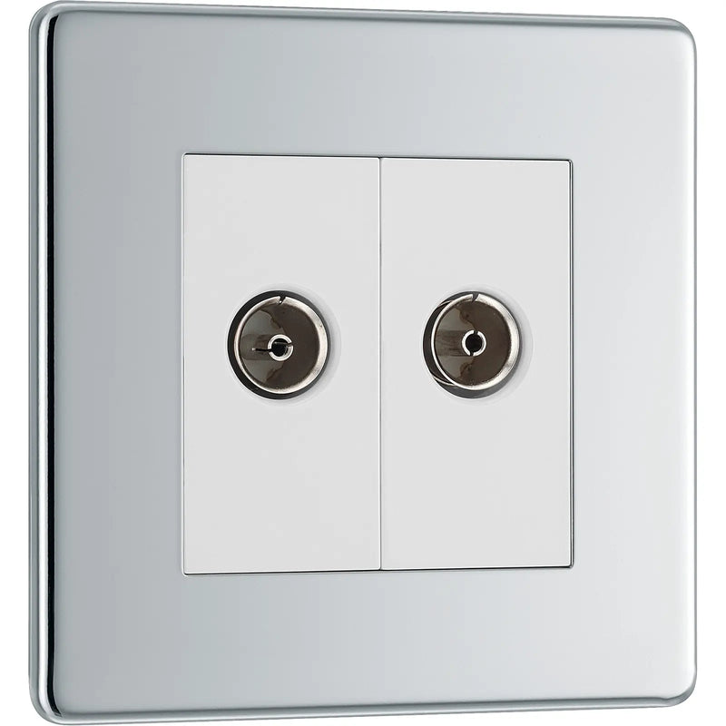 BG Electrical Flatplate Screwless Polished Chrome - Double, TV/FM