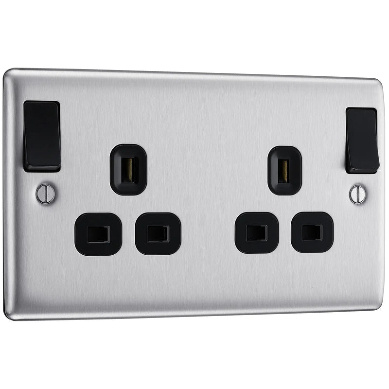 BG Electrical Nexus Metal Brushed Steel - Double, switched, double pole, outboard rockers