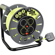 Masterplug Pro XT - 50m, 4 Sockets, 13A, Grey + Green