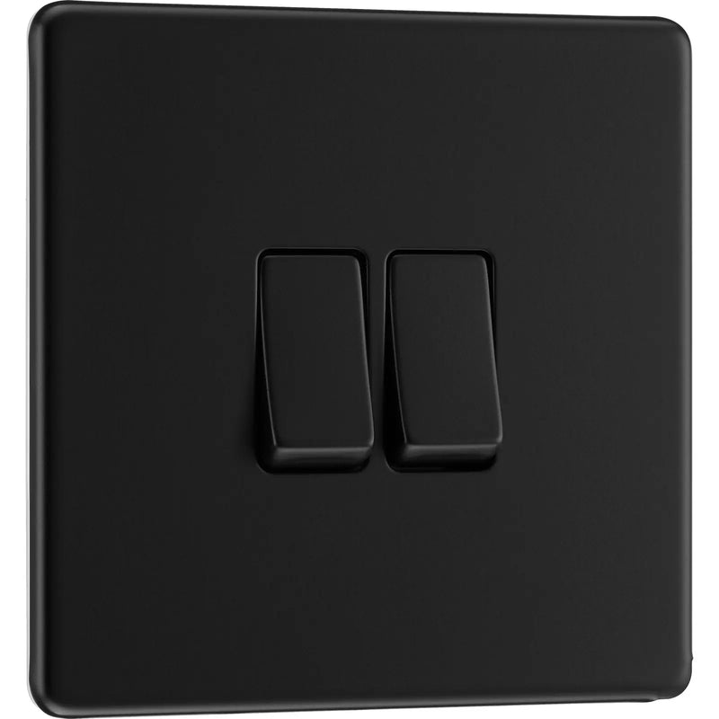 BG Electrical Flatplate Screwless Matt Black - Double, 2 way switch