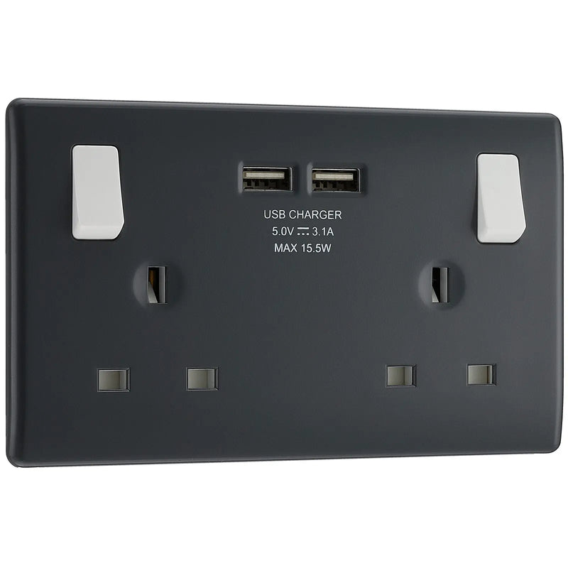 BG Electrical Part M - Double switched, single pole, with 2 x USB A