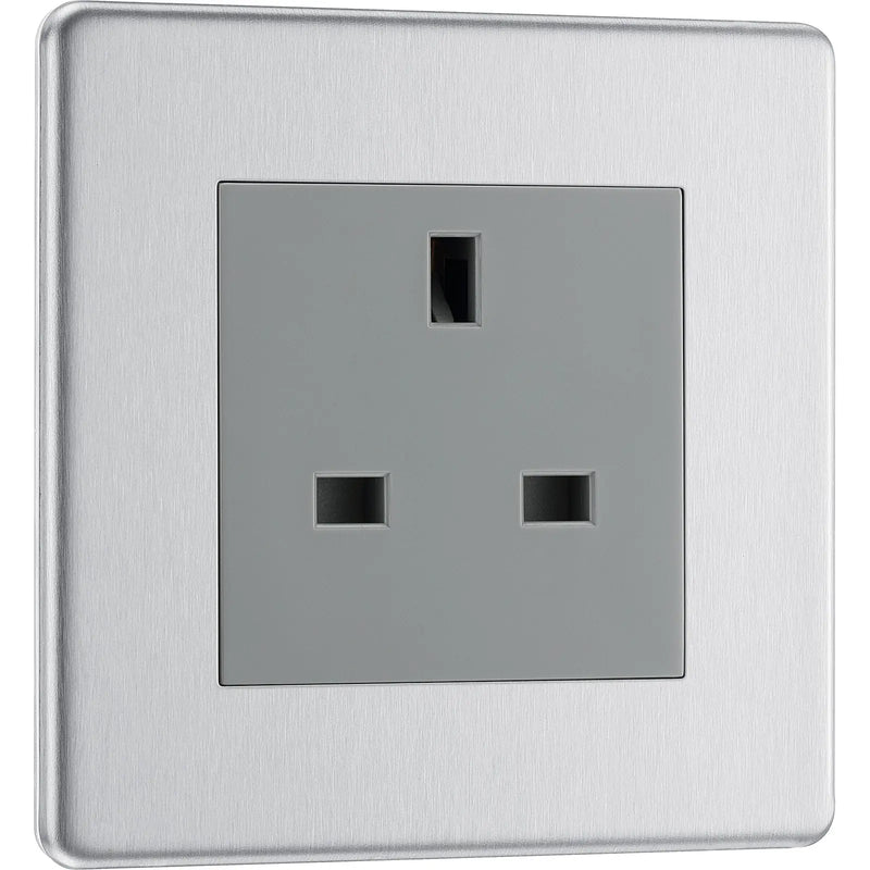 BG Electrical Flatplate Screwless Brushed Steel - Single unswitched, double pole