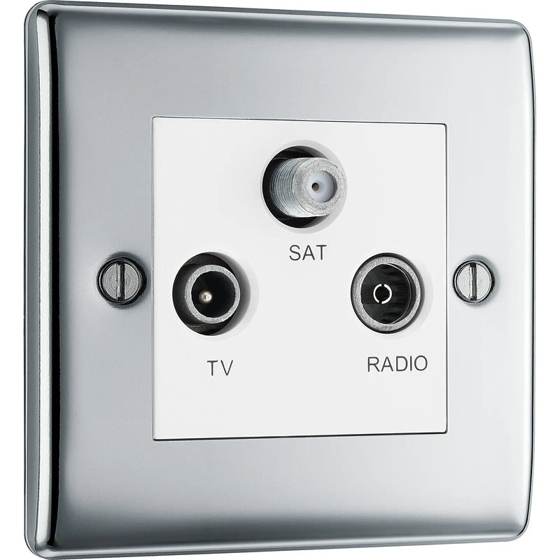 BG Electrical Nexus Metal Polished Chrome - Triple TV/FM/SAT triplex - screened