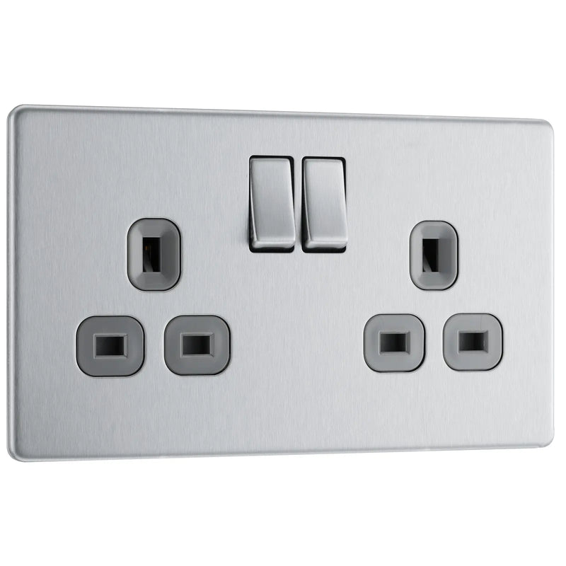 BG Electrical Flatplate Screwless Brushed Steel - Double, switched, double pole