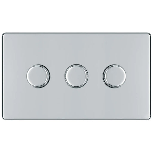 BG Electrical Flatplate Screwless Polished Chrome - Triple, 2 way push 200W