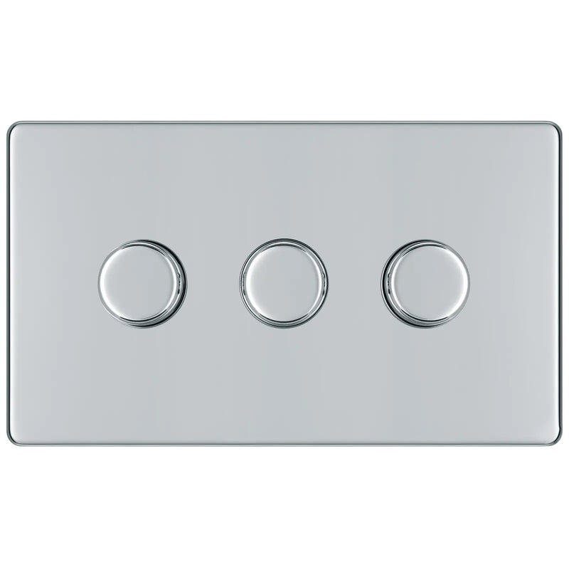 BG Electrical Flatplate Screwless Polished Chrome - Triple, 2 way push 200W