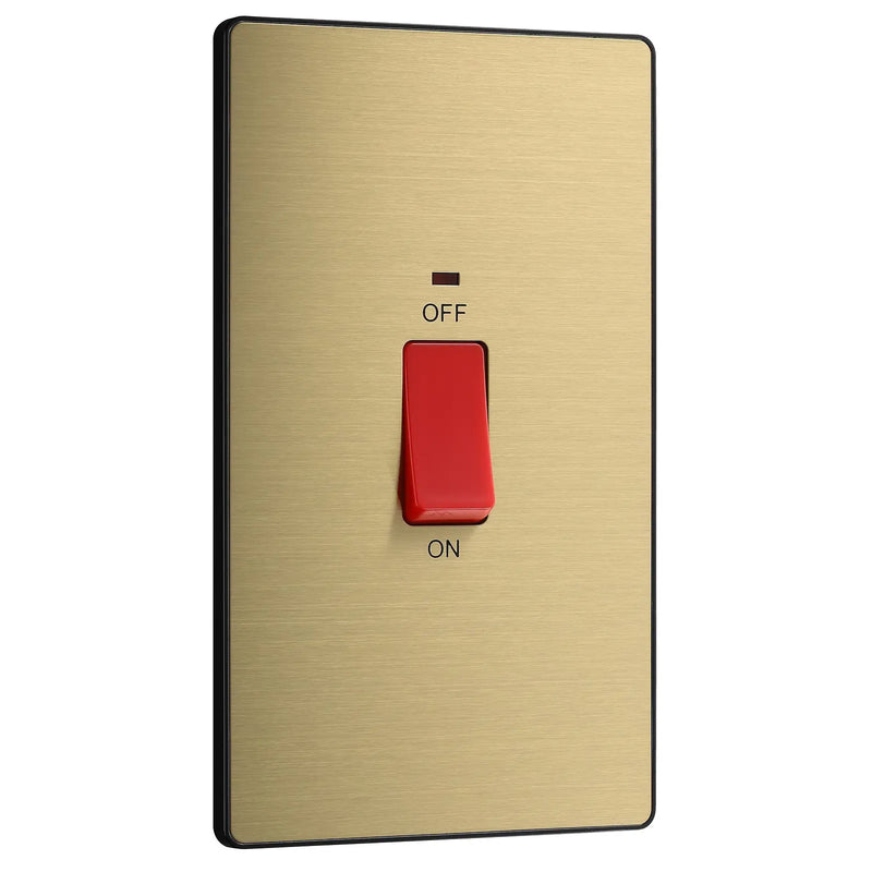 BG Electrical Evolve Satin Brass - 45A, double pole, large plate, with indicator