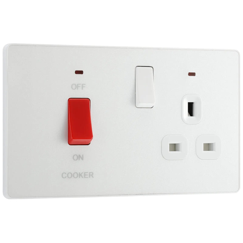 BG Electrical Evolve Pearlescent White - 45A, double pole, with switched socket and indicators